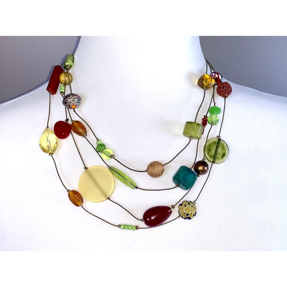 Vintage Boho Chico's Multistrand Multicolor Geometric Beaded Necklace
